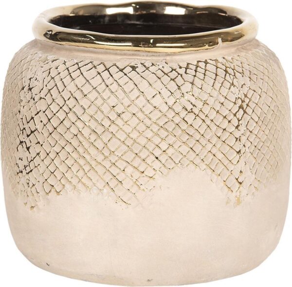 Clayre & Eef Bloempot Binnen 6TE0248M Ø 17*15 cm - Beige en goudkleurig Beton Plantenpot