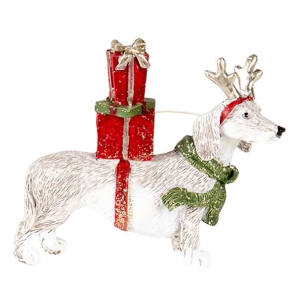 6PR4603 WEIHNACHTSDEKO STANDBILD HUND 9*3*8 CM ROT WEISS KUNSTSTOFF WEIHNACHTSDEKORATION FÜR INNENRÄUME