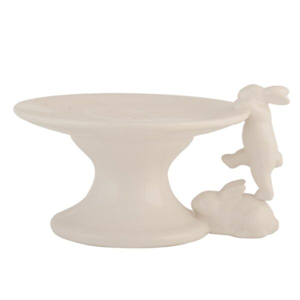 6CE0335 CAKE STAND 16*14*9 CM BEIGE CERAMIC BUNNIES ROUND